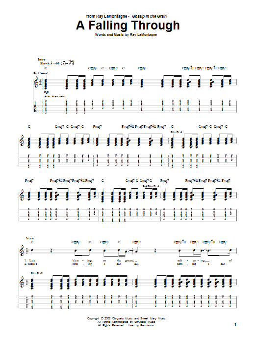 Ray LaMontagne A Falling Through Sheet Music