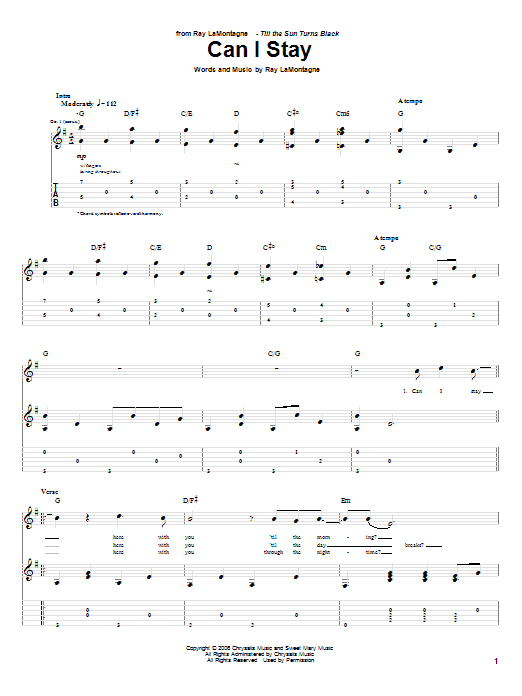 Ray LaMontagne Can I Stay Sheet Music