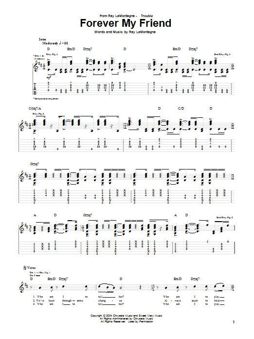 Ray LaMontagne Forever My Friend Sheet Music