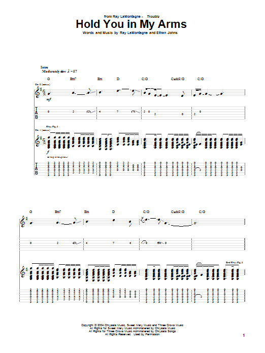 Ray LaMontagne Hold You In My Arms Sheet Music