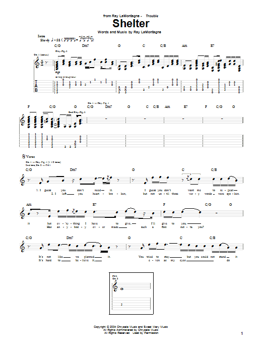 Ray LaMontagne Shelter Sheet Music