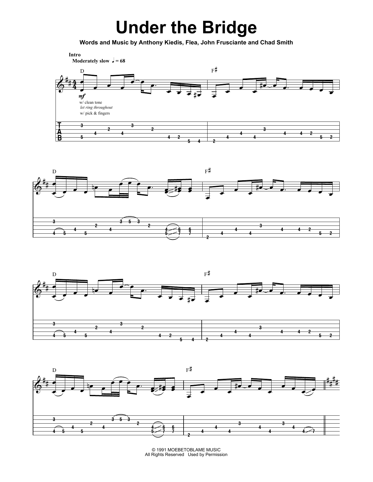 Red Hot Chili Peppers Under The Bridge Sheet Music