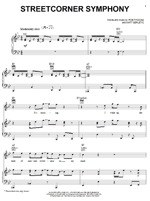 Rob Thomas Streetcorner Symphony Sheet Music