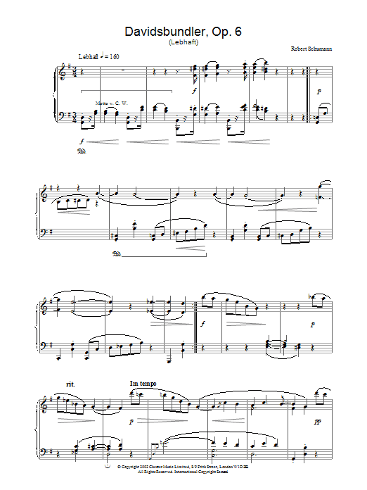 Robert Schumann Davidsbundler, Op. 6 (Lebhaft) Sheet Music