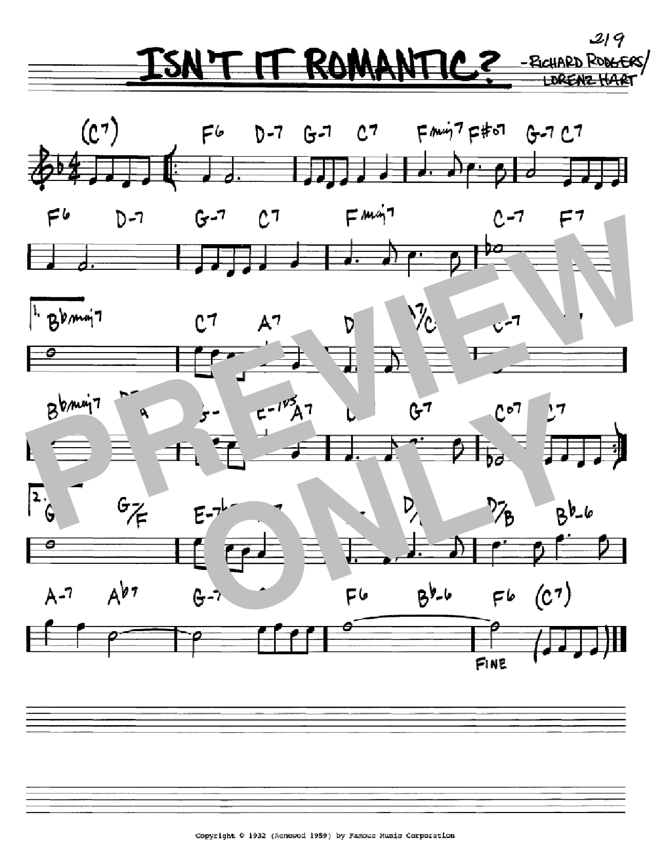Rodgers & Hart Isn't It Romantic? Sheet Music