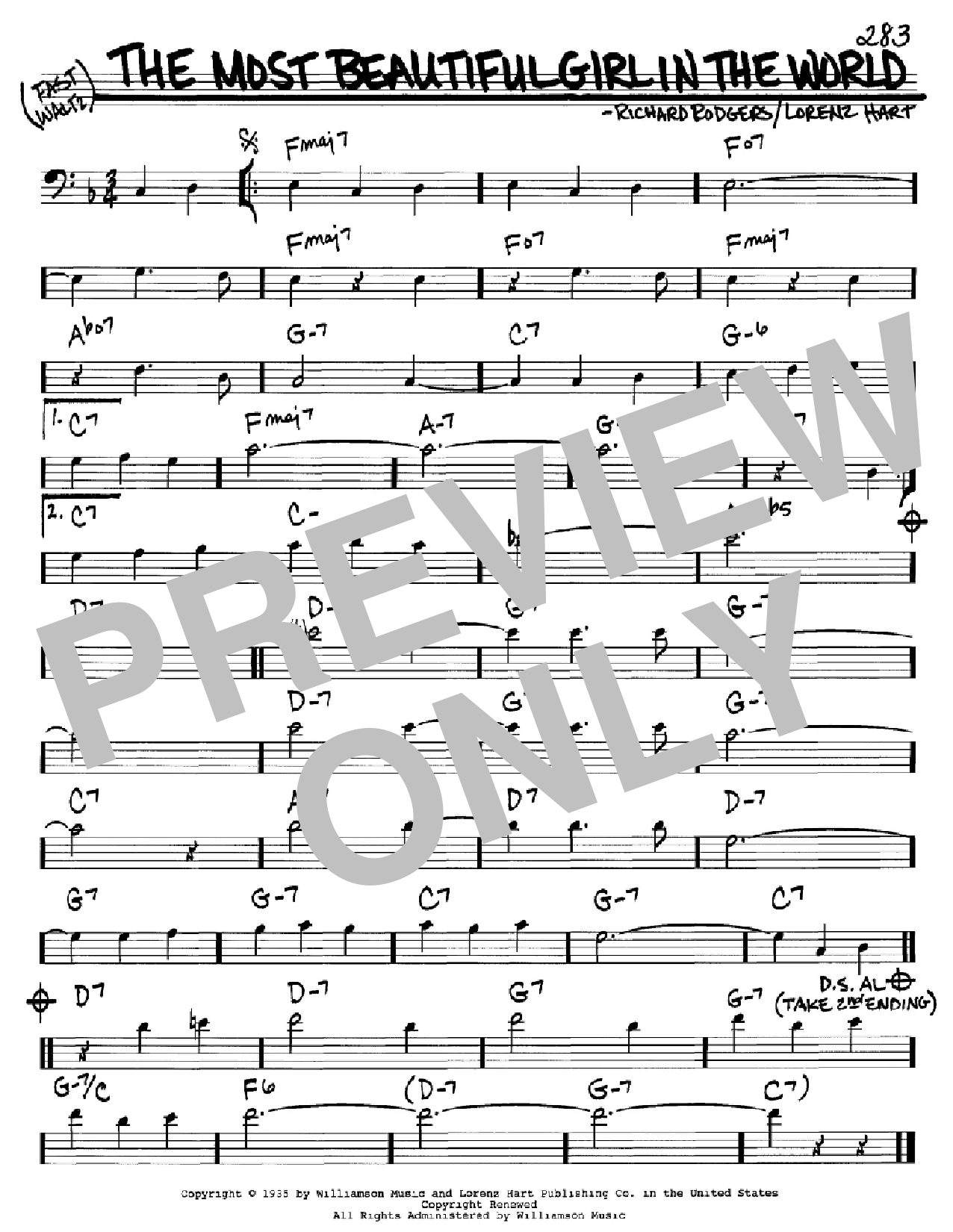 Rodgers & Hart The Most Beautiful Girl In The World Sheet Music