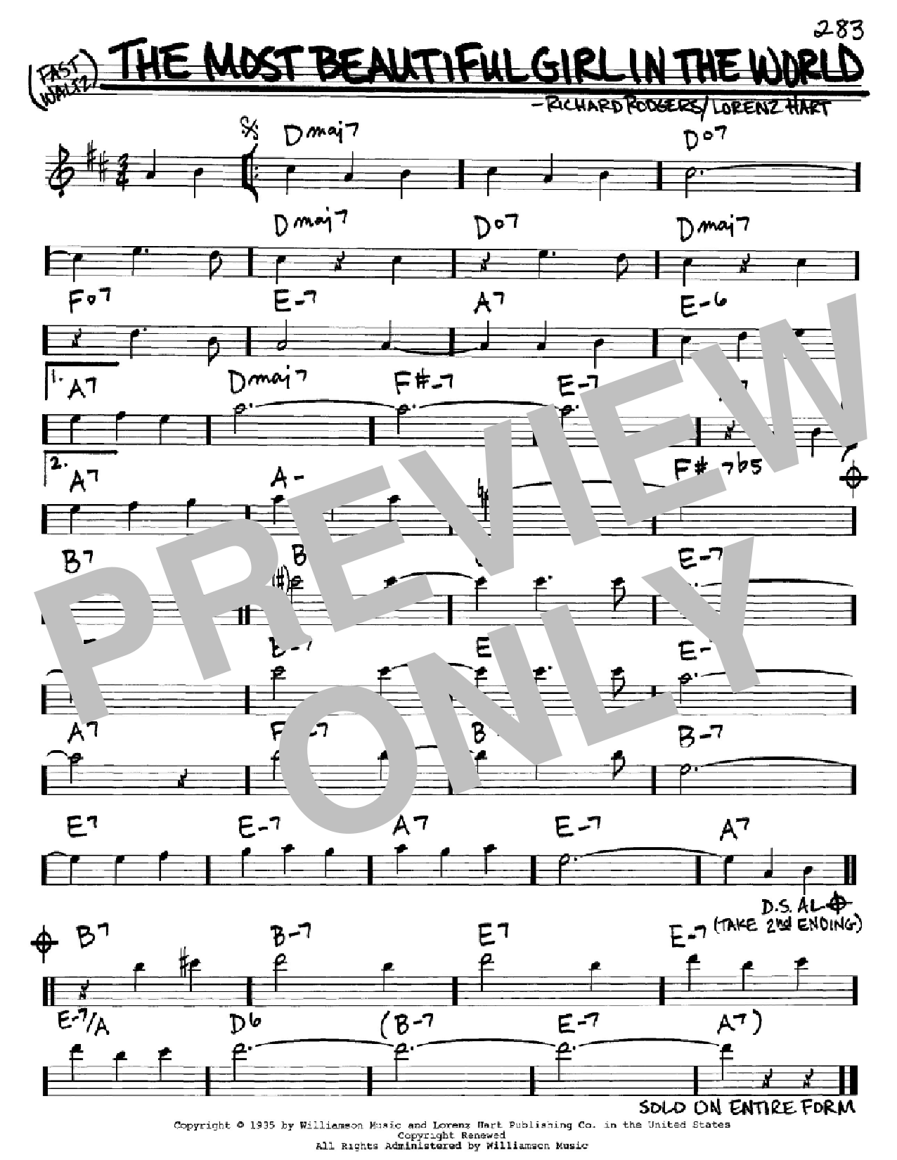 Rodgers & Hart The Most Beautiful Girl In The World Sheet Music