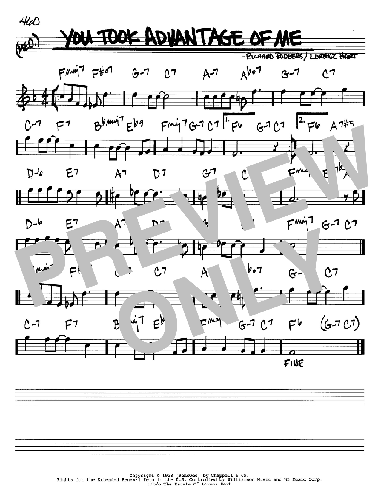 Rodgers & Hart You Took Advantage Of Me Sheet Music