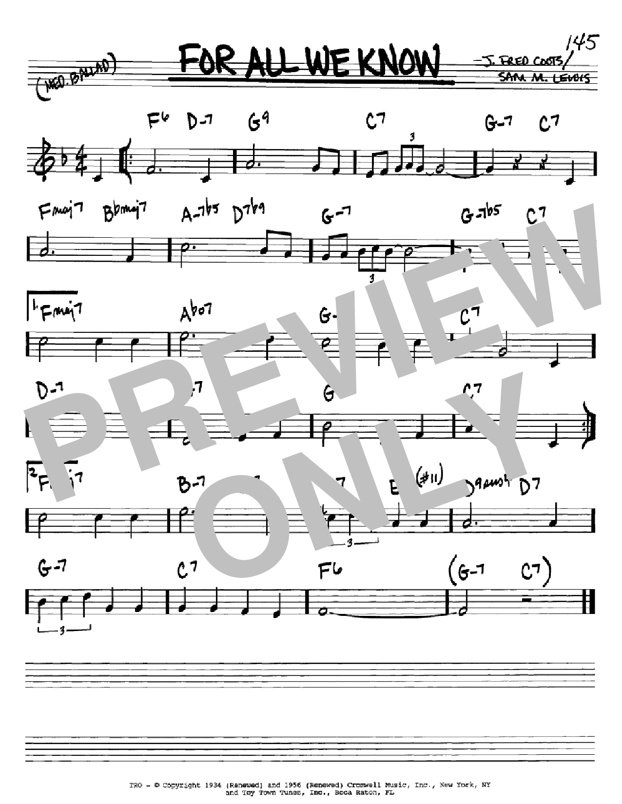 Sam M. Lewis For All We Know Sheet Music