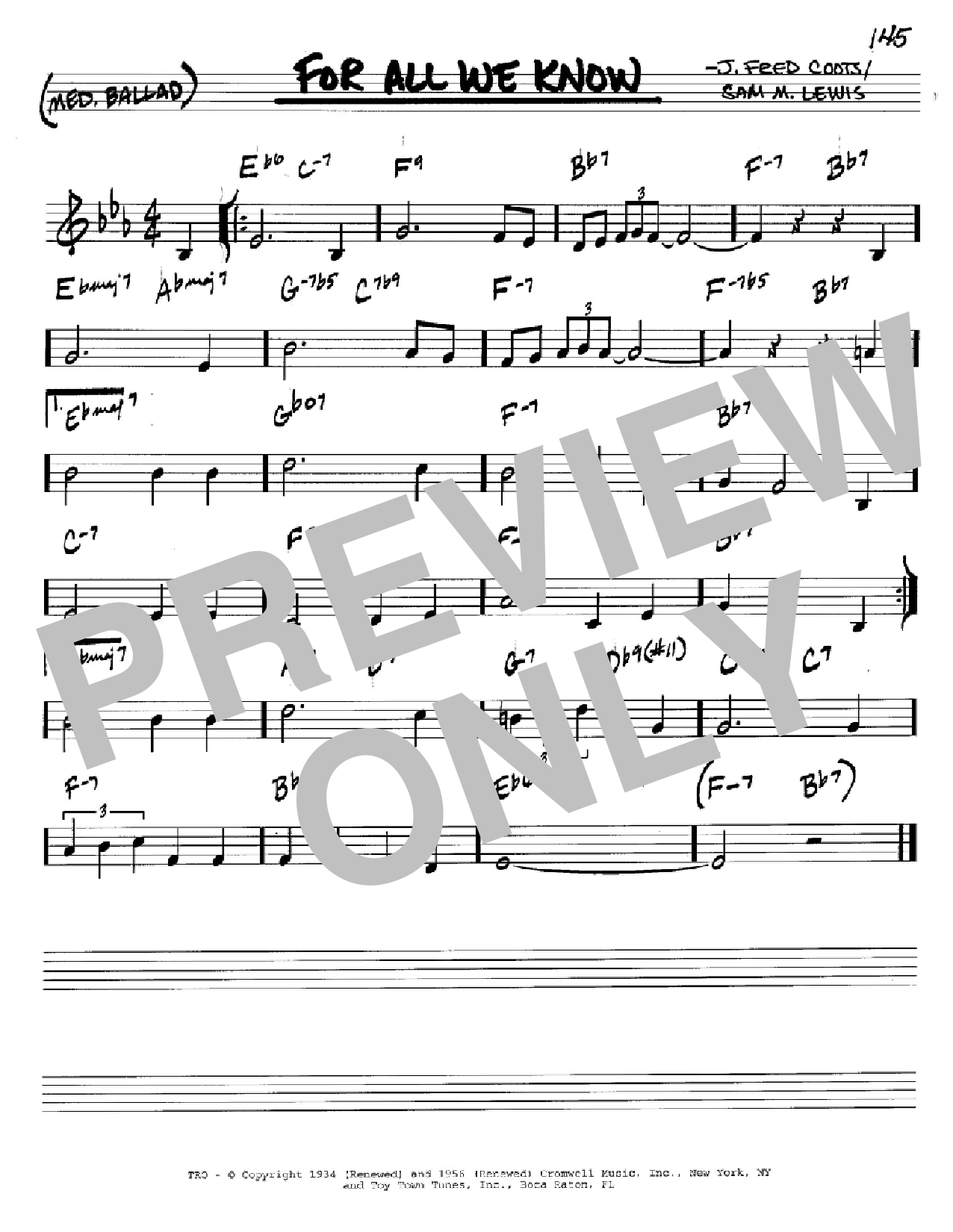 Sam M. Lewis For All We Know Sheet Music