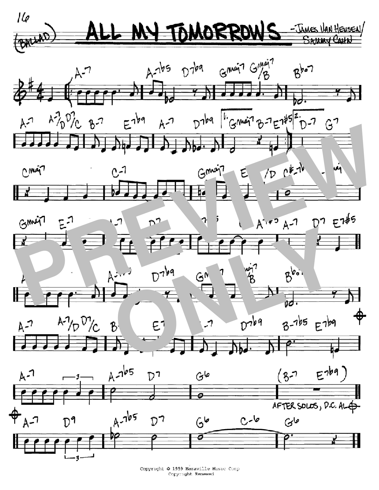 Sammy Cahn All My Tomorrows Sheet Music