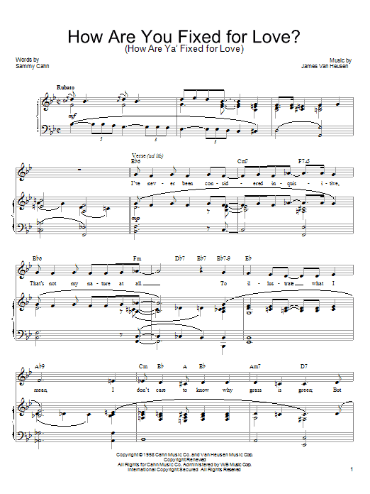 Sammy Cahn How Are You Fixed For Love? (How Are Ya' Fixed For Love) Sheet Music