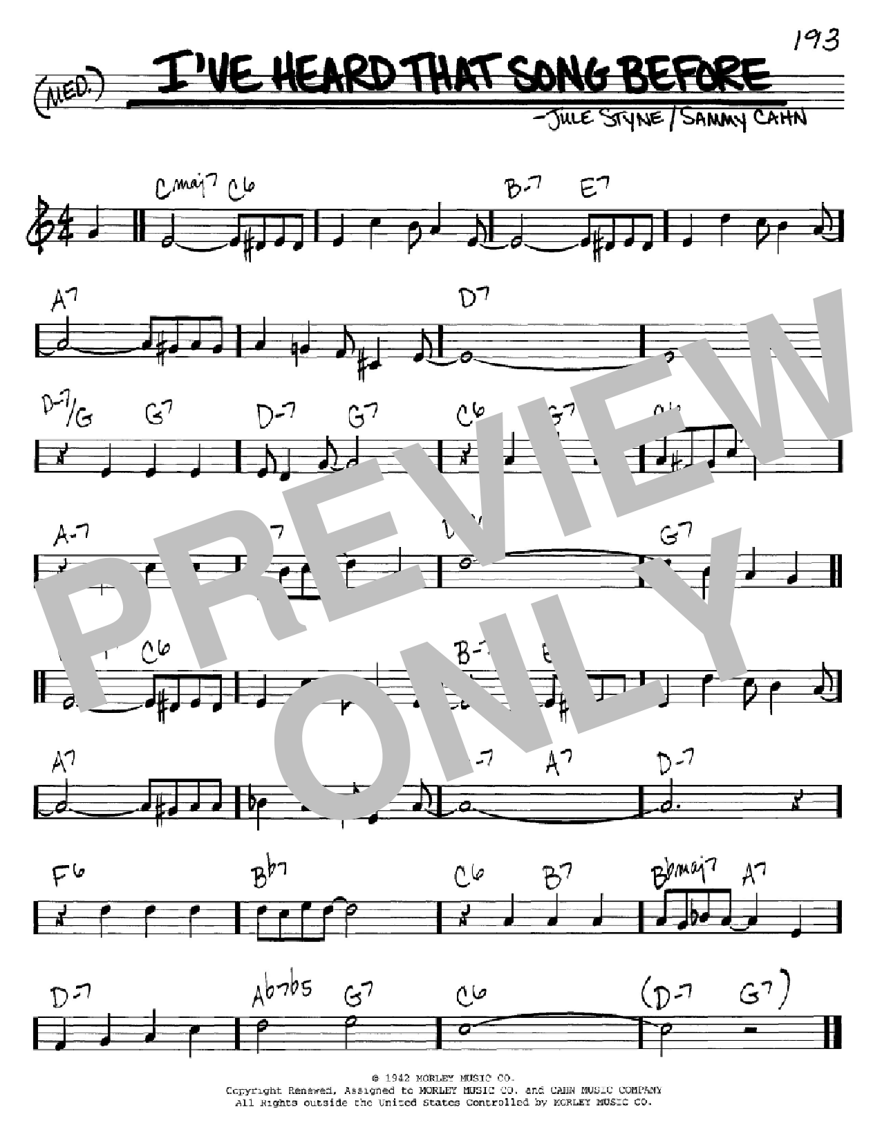 Sammy Cahn I've Heard That Song Before Sheet Music