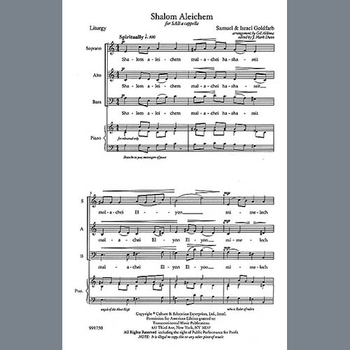 Easily Download Samuel & Israel Goldfarb Printable PDF piano music notes, guitar tabs for SAB Choir. Transpose or transcribe this score in no time - Learn how to play song progression.