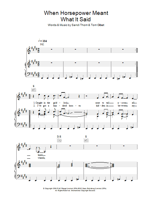 Sandi Thom When Horsepower Meant What It Said Sheet Music