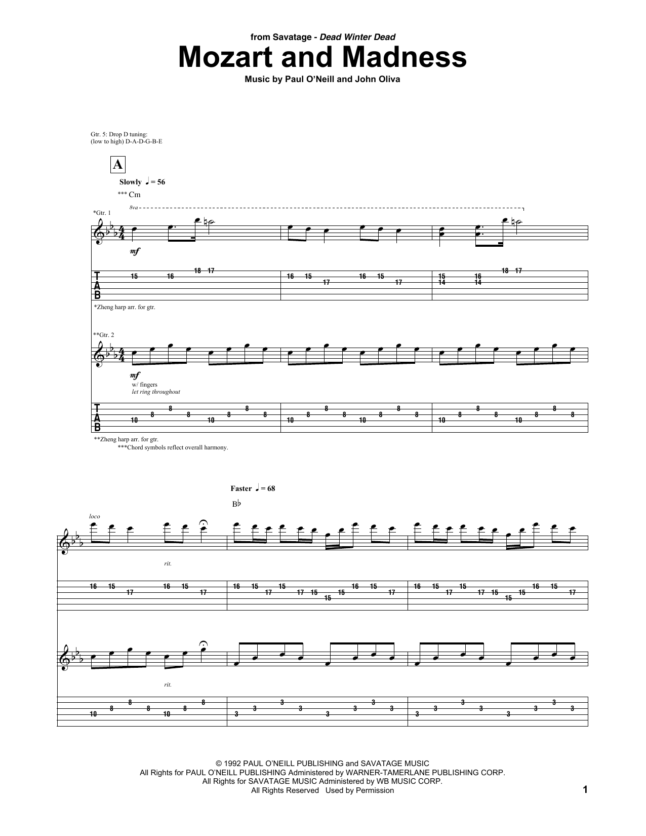 Savatage Mozart And Madness Sheet Music