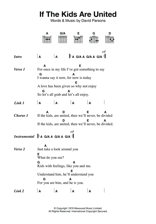 Sham 69 If The Kids Are United Sheet Music