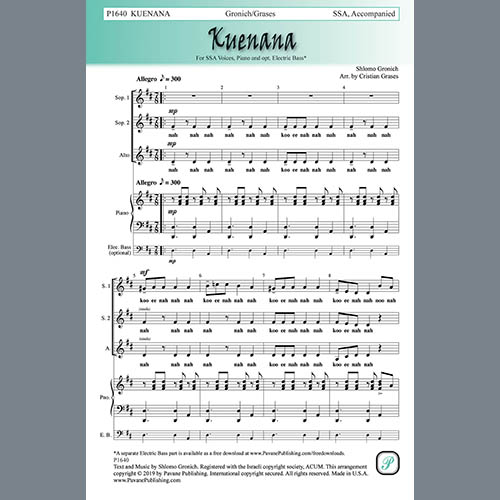 Easily Download Shlomo Gronich Printable PDF piano music notes, guitar tabs for SSA Choir. Transpose or transcribe this score in no time - Learn how to play song progression.