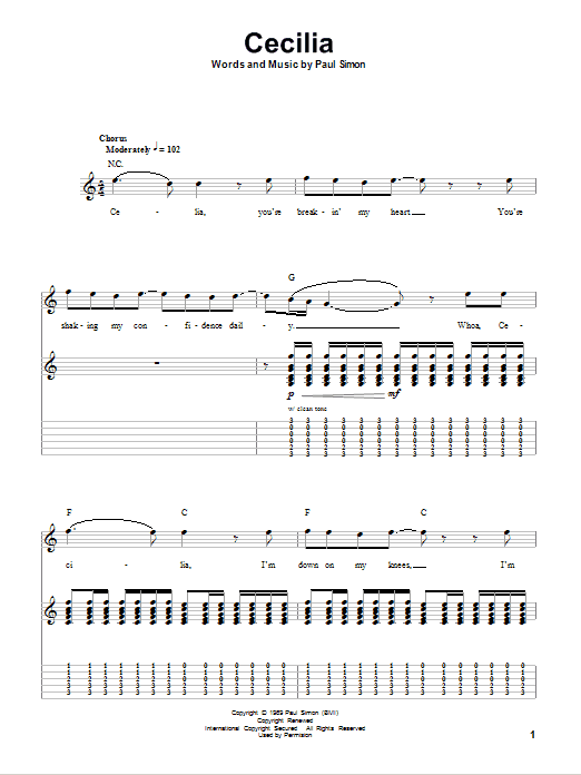 Simon & Garfunkel Cecilia Sheet Music