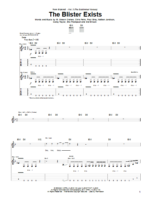 Slipknot The Blister Exists Sheet Music