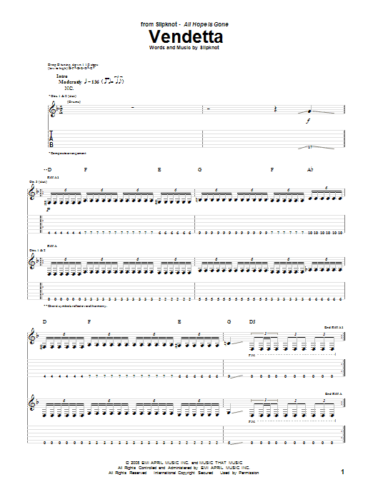 Slipknot Vendetta Sheet Music