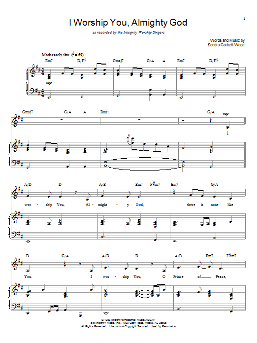 Sondra Corbett-Wood I Worship You, Almighty God Sheet Music