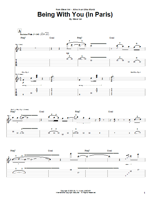 Steve Vai Being With You (In Paris) Sheet Music