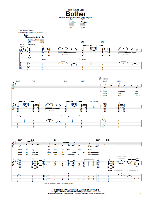 Stone Sour Bother Sheet Music