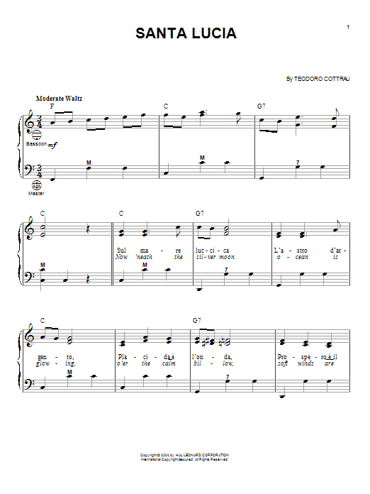 Teodoro Cottrau Santa Lucia Sheet Music