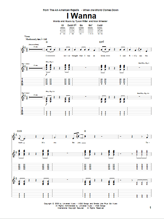 The All-American Rejects I Wanna Sheet Music