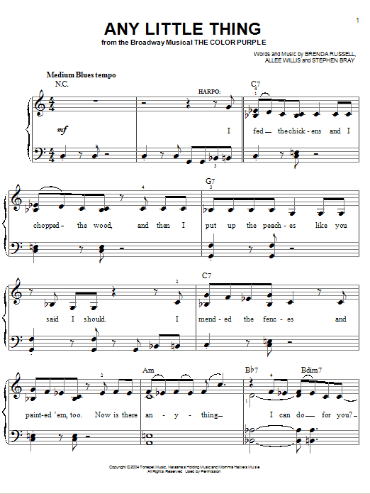 The Color Purple (Musical) Any Little Thing Sheet Music