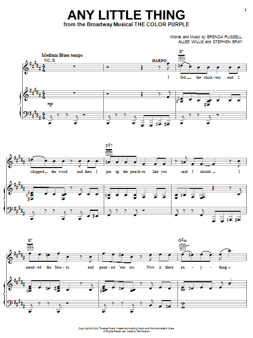 The Color Purple (Musical) Any Little Thing Sheet Music