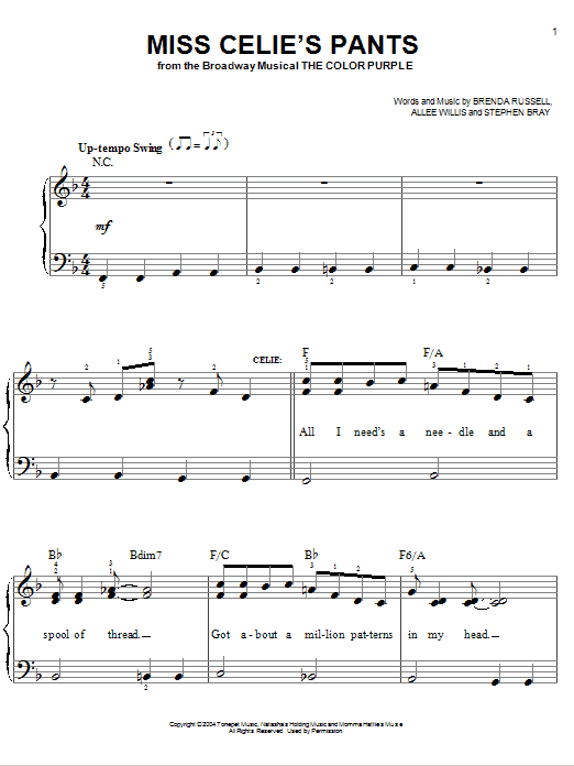 The Color Purple (Musical) Miss Celie's Pants Sheet Music