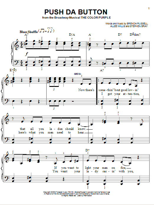 The Color Purple (Musical) Push Da Button Sheet Music