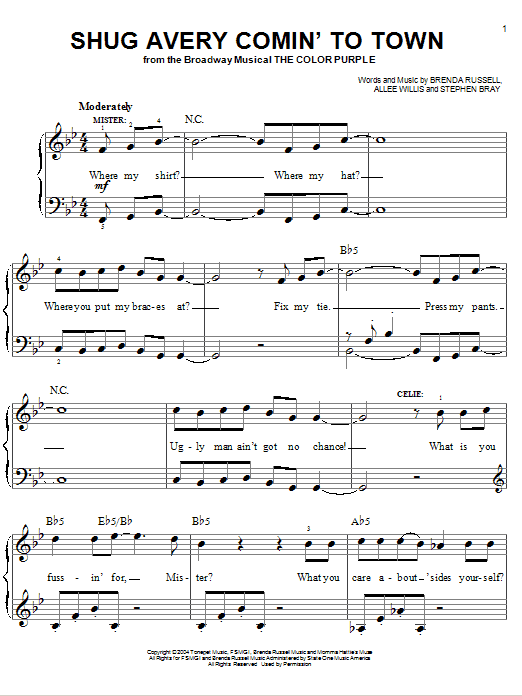 The Color Purple (Musical) Shug Avery Comin' To Town Sheet Music