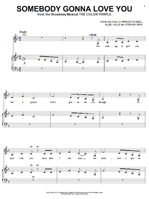 The Color Purple (Musical) Somebody Gonna Love You Sheet Music