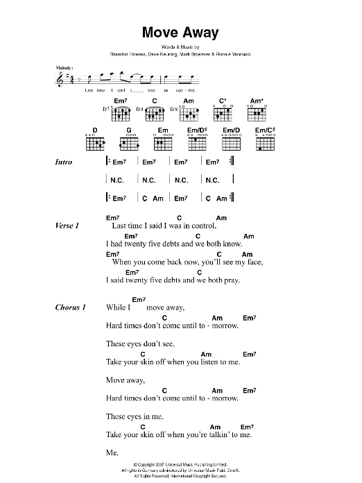 The Killers Move Away Sheet Music