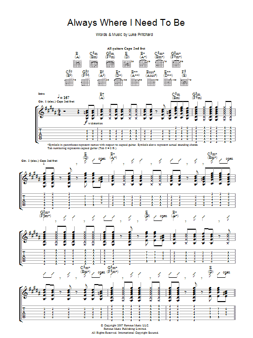 The Kooks Always Where I Need To Be Sheet Music