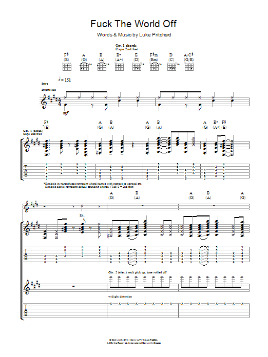 The Kooks F**k The World Off Sheet Music