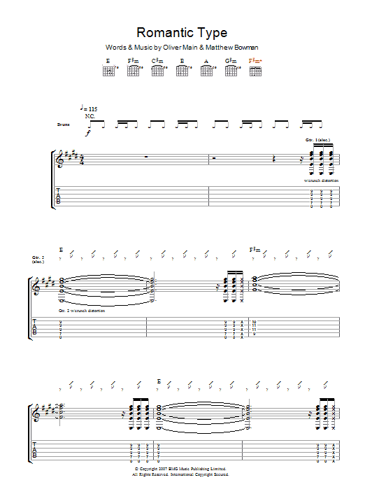 The Pigeon Detectives Romantic Type Sheet Music