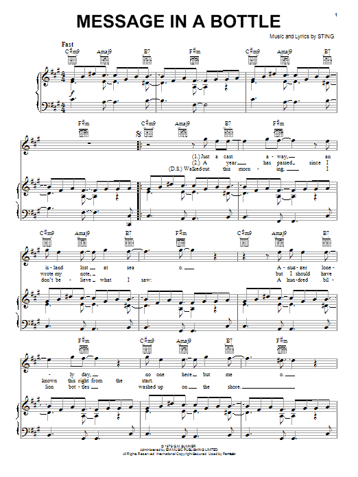 The Police Message In A Bottle Sheet Music