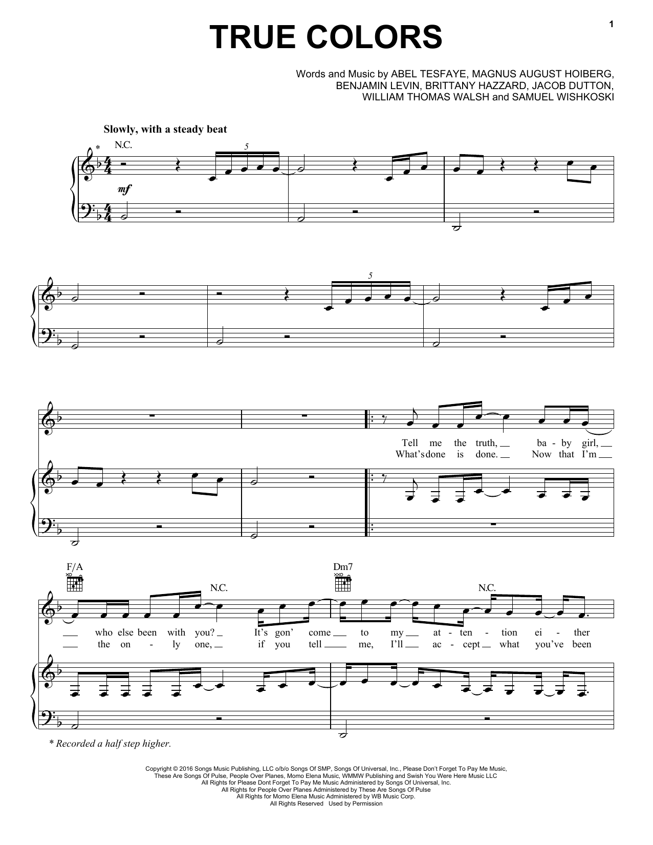 The Weeknd True Colors Sheet Music