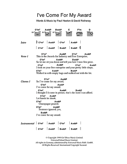 The Beautiful South I've Come For My Award Sheet Music