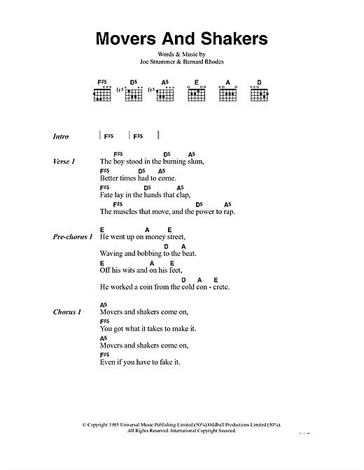 The Clash Movers And Shakers Sheet Music