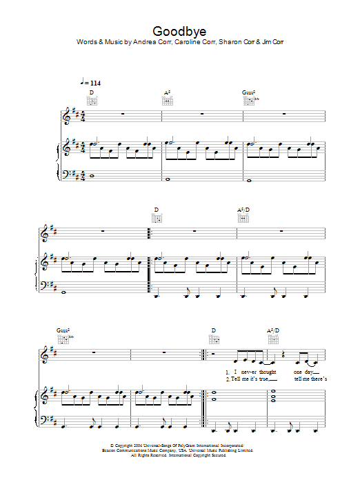 The Corrs Goodbye Sheet Music