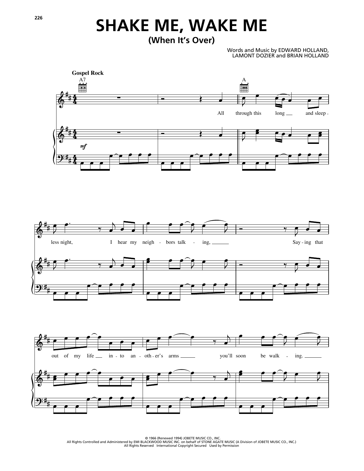 The Four Tops 'Shake Me, Wake Me (When It's Over)' sheet music, chords, lyrics