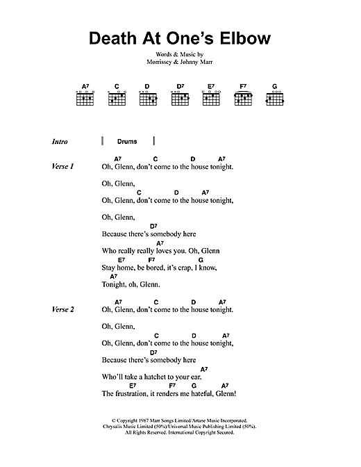 The Smiths Death At One's Elbow Sheet Music