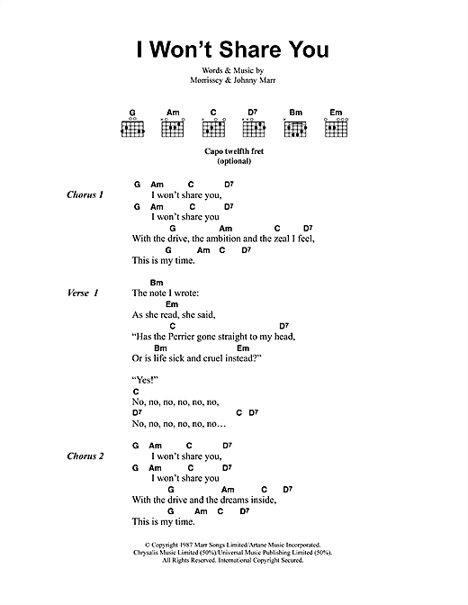 The Smiths I Won't Share You Sheet Music