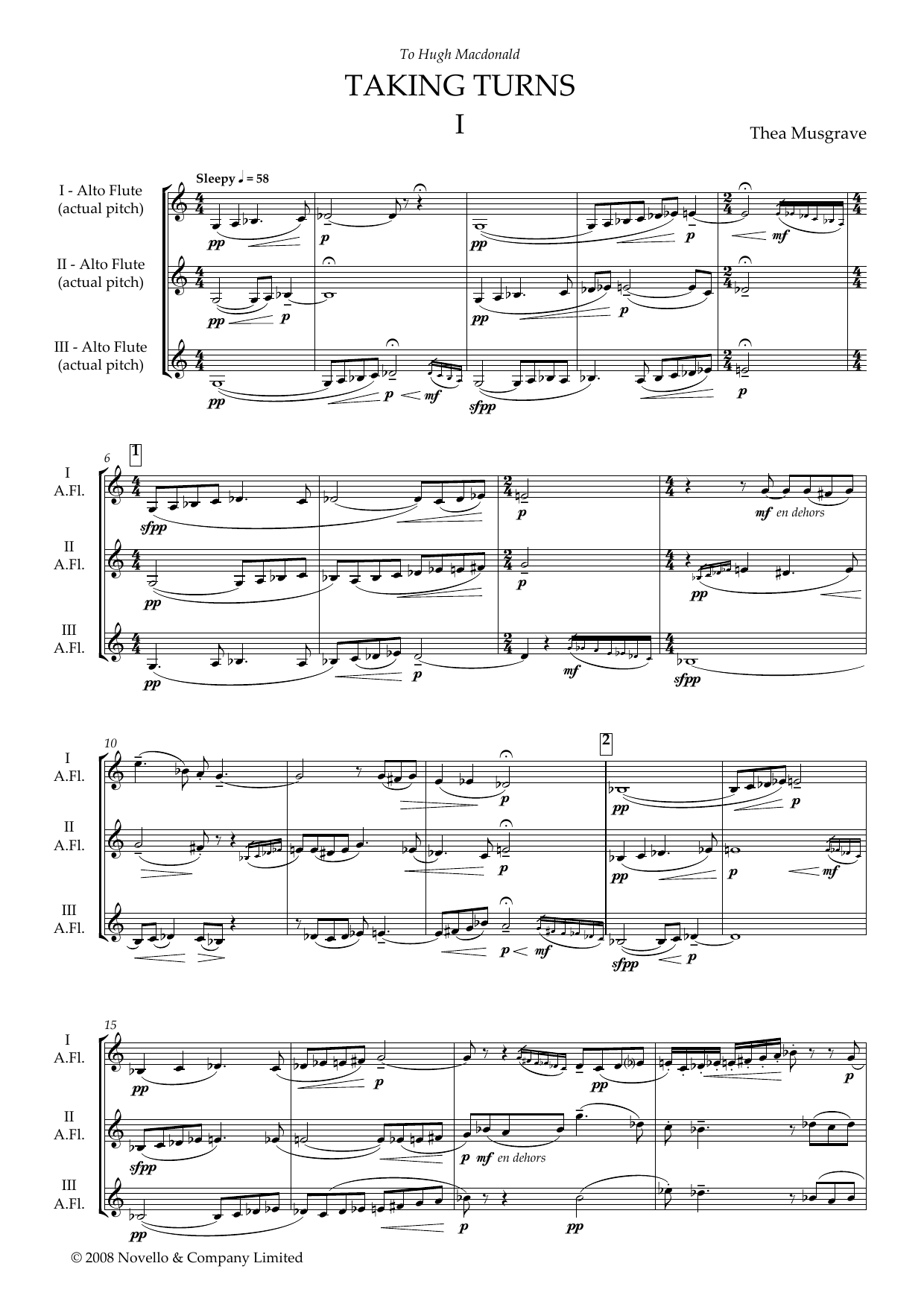 Thea Musgrave Taking Turns for Flute Trio (full score) Sheet Music