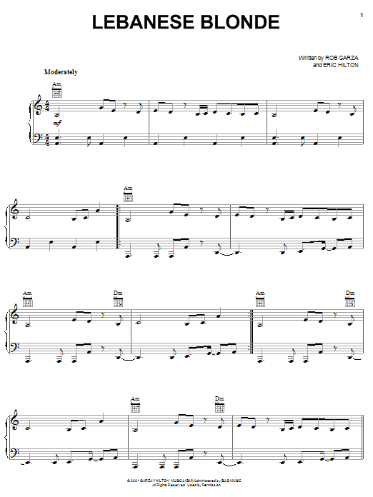 Thievery Corporation Lebanese Blonde Sheet Music